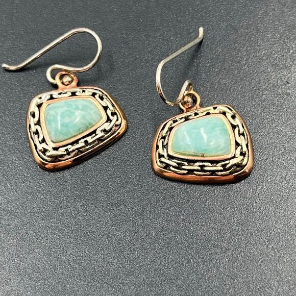 Barse Signed Sterling Silver Bronze Ornate and Turquoise Dangle Earrings - Picture 3 of 7